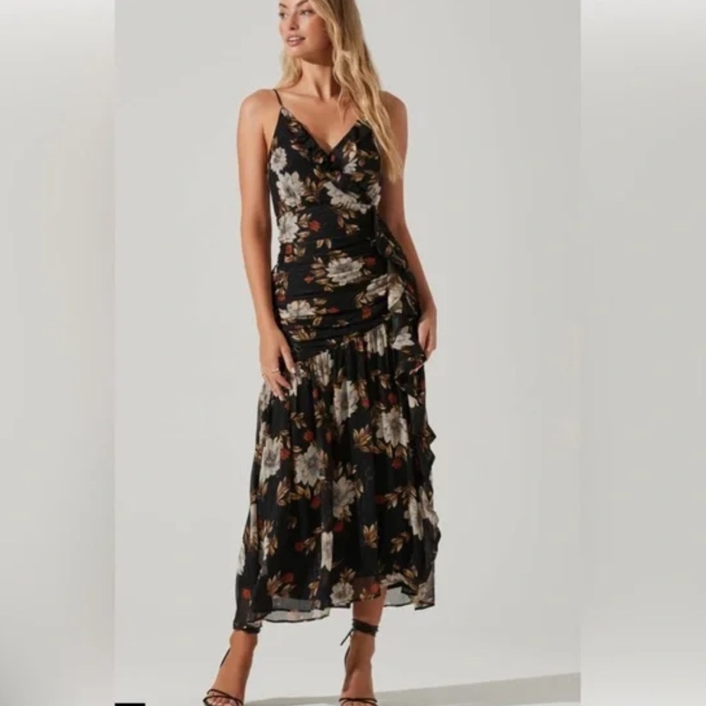 Floral Black V-Neck Tiered Maxi Dress
